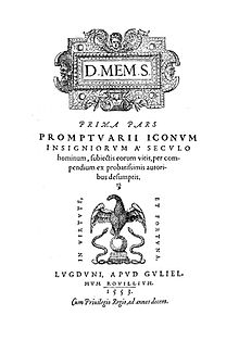  Title page of the book, showing an engraved image of an eagle poised atop a globe flanked by two serpents and the Latin motto, "In virtute, et fortuna"