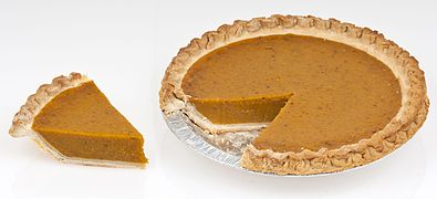 Orange-coloured pumpkin pie is the traditional dessert at a US Thanksgiving dinner.