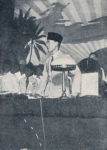 Sukarno speaking at Grand Indonesia Conference