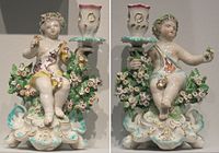 A pair of low toilet candlesticks, Derby Porcelain, c. 1765