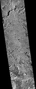 火星勘测轨道飞行器背景相机拍摄的斯克沃多夫斯卡陨击坑（在上），沿受侵蚀的南侧边缘可看到一些小河道 。