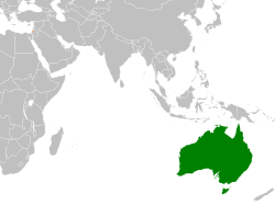 Map indicating locations of Australia and Palestine