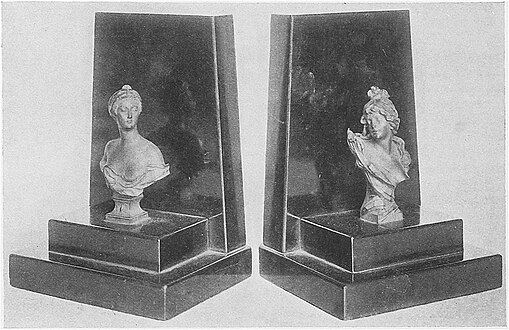 Green marble book ends with green bronze busts