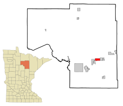 塔科尼特在艾塔斯卡县及明尼苏达州的位置（以红色标示）