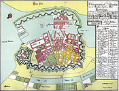 Buildings which burned are shown in yellow on this map of Copenhagen in 1728 by Joachim Hassing.
