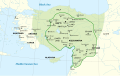 Image 54Map of the Hittite Empire at its greatest extent, with Hittite rule c. 1350–1300 BC represented by the green line (from History of Turkey)