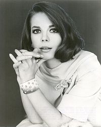 A black and white publicity photograph of Natalie Wood in 1966