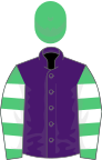 Purple, emerald green and white hooped sleeves, emerald green cap