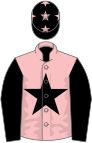 Pink, black star and sleeves, black cap, pink stars