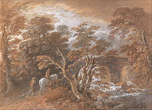 Hilly Landscape with Figures Approaching a Bridge (c. 1763), watercolour, Yale Center for British Art