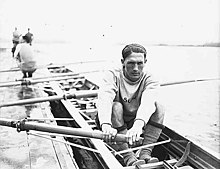 Ulbrickson in a rowing shell, c. 1926