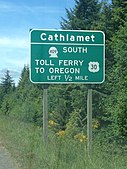 Cathlamet & Puget Island Ferry road sign
