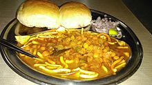 Close-up view of misal pav