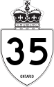 A grey crest with the number 35 and the word "ONTARIO" written on it in black, all under a grey-and-black crown all outlined with a grey border