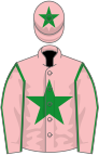 Pink, green star and seams on sleeves, star on cap