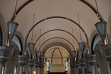 Ceiling of Pro-Cathedral showing new lights and decorative details added by architect Jean Philippe Larocque