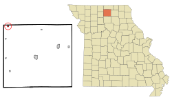 紐敦在沙利文縣及密蘇里州的位置（以紅色標示）