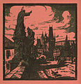 "View in Old Prague", woodcut, 1930