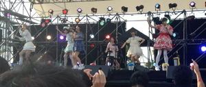 Band Ja Naimon! performing one of their numbers "Kimemaster!" on the stage at Akarenga Yokocho (Yokohama Red Brick Warehouse) idol festival in Yokohama, July 3rd 2016.