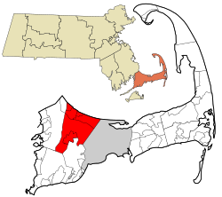 桑威奇在巴恩斯特布尔县及马萨诸塞州的位置（以红色标示）