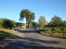 Bus stop in village