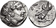 Coin of Satrap Sabakes, in imitation of Athenian coinage. Circa 340-333 BC. Achaemenid Egypt.