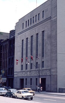 Colour photo from the 1970s of a square Art Deco building