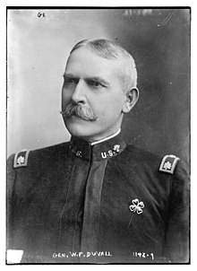 Head and shoulders black and white photo of William Penn Duvall in Army uniform looking right