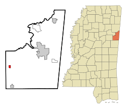 阿蒂西亚在朗兹县及密西西比州的位置（以红色标示）