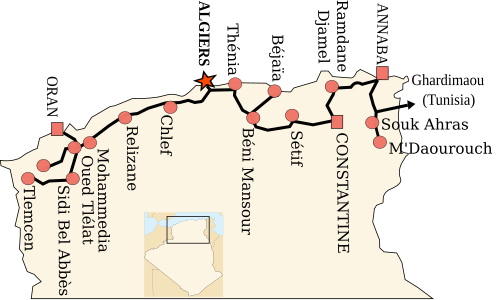 阿爾及利亞主要鐵路車站地圖