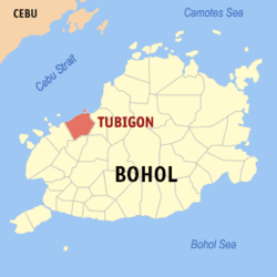 Map of Bohol with Tubigon highlighted
