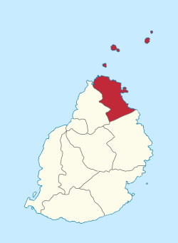 Map of Mauritius island with Rivière du Rempart District highlighted