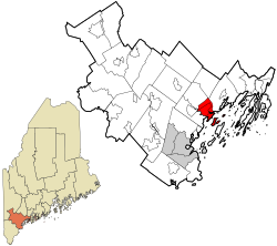 雅茅斯在坎伯兰县的位置（以红色标示）