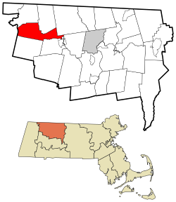 查利蒙特在富蘭克林縣及麻薩諸塞州的位置（以紅色標示）