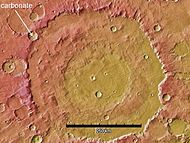 更斯陨石坑—标注出发现碳酸盐的地方。