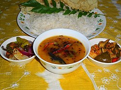 Rice along with khatti dal and pickle