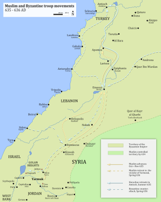 Muslim and Byzantine troop movements before the battle of Yarmouk