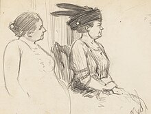 A sketch of Jane Addams and Alva Belmont sitting side by side