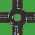 Image 15 Roundabout Photo credit: Fredrik and Mintguy A diagram of movement within a roundabout in a country where traffic drives on the left. A roundabout is a type of road junction, or traffic calming device, at which traffic streams circularly around a central island after first yielding to the circulating traffic. Unlike with traffic circles, vehicles on a roundabout have priority over the entering vehicle, parking is not allowed and pedestrians are usually prohibited from the central island. More featured pictures