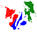 A color-coded map of Visayas by regions