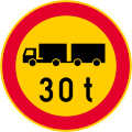 No vehicles or combination of vehicles exceeding [...] tonnes laden weight or bearing capacity class (formerly used )