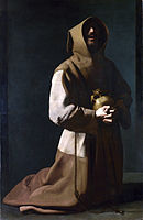 《默想的圣方济各》，弗朗西斯柯·德·苏巴朗所作的油画(1639)
