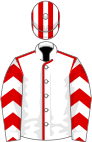 White, red seams, chevrons on sleeves, red and white striped cap