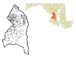 芒特雷尼尔在佐治王子县及马里兰州的位置（以红色标示）