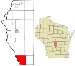 Location in Adams County and the state of Wisconsin.