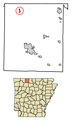 Location of Omaha in Boone County, Arkansas.