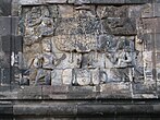 Reliefs of Kalpataru, the divine tree of life guarded by the mythical creatures Kinnara and Kinnari, also divine beings; Apsara and Devata
