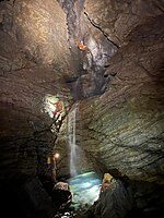 The first waterfall of the subterranean river Ichor.