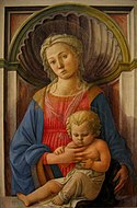菲利普·利皮的《圣母及圣子（意大利语：Madonna col Bambino (Filippo Lippi Washington)）》，79 × 57cm，约作于1440－1445年，来自山缪·亨利·卡瑞斯的收藏。[8]