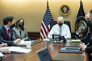 President Biden, Vice President Harris and members of the President's national security team observe the counterterrorism operation which resulted in al-Qurashi's death
